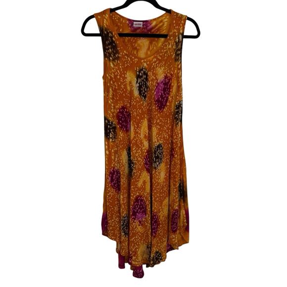 Go Gal Sleeveless Swim Cover Up Dress One Size Orange Batik Scoopneck A Line - Picture 2 of 12
